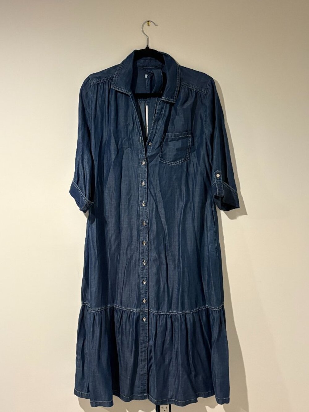 Chico's Tencel Tiered Belted Jean Shirtdress